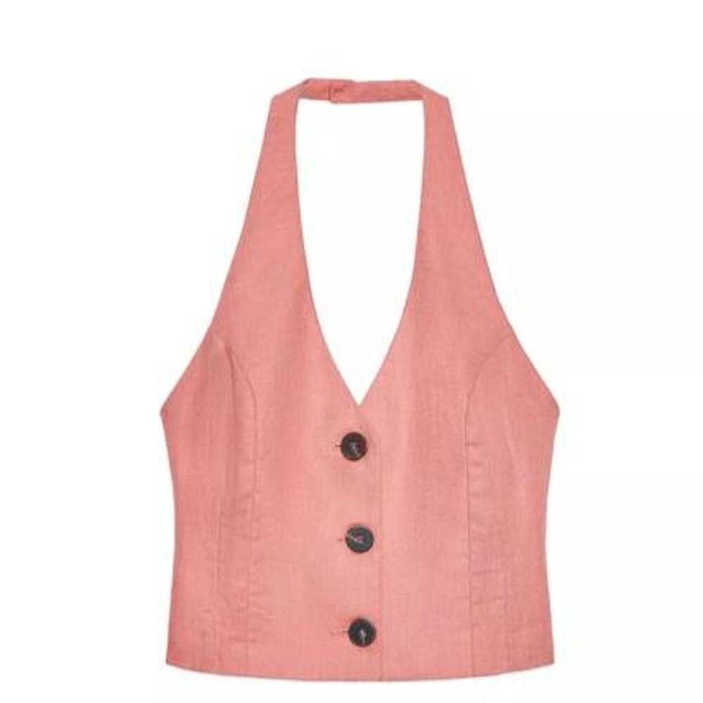 Zara Linen Blend Halter Crop Top